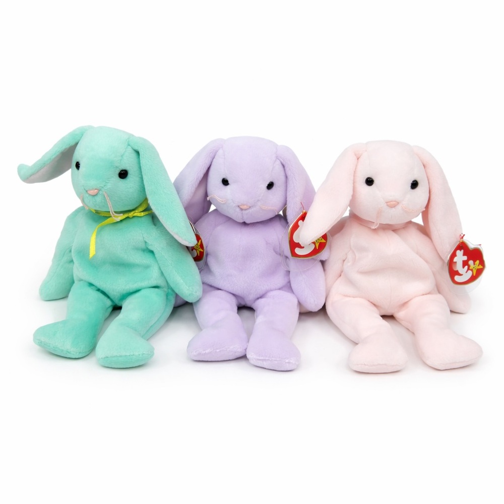 Vintage Ty 3Pc Pastel Easter Bunny Hippity Hoppity Floppity Beanie Babies Bundle